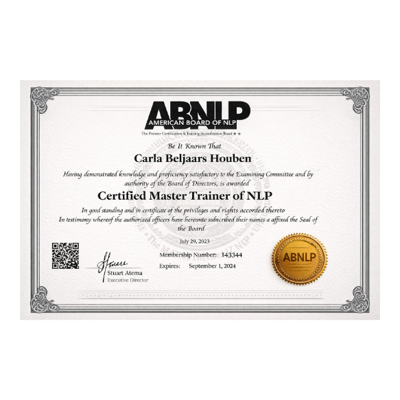 Carla Houben Certified Master Trainer of NLP